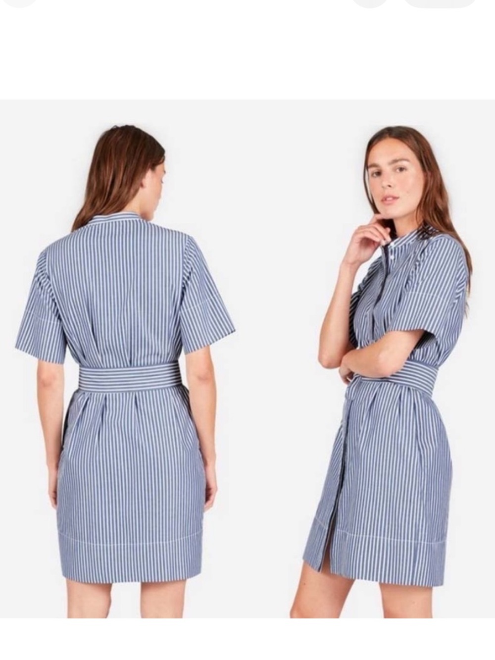 NWOT Everlane Sz 4 Coastal Striped Nautical Poplin Tie-Waist Cotton Shirt Dress